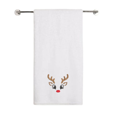 BYFT Embroidered For You Personalised Cotton Towel - Christmas - Reindeer Face Design High Quality Embroidery Perfect For Gifting