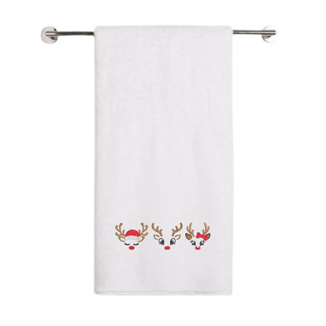 BYFT Embroidered For You Personalised Cotton Towel - Christmas - Reindeer Face Trio Design High Quality Embroidery Perfect For Gifting