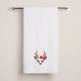 BYFT Embroidered For You Personalised Cotton Towel - Christmas - Reindeer Face with Bow Design High Quality Embroidery Perfect For Gifting
