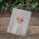 BYFT Embroidered For You Personalised Cotton Towel - Christmas - Reindeer Face with Bow Design High Quality Embroidery Perfect For Gifting