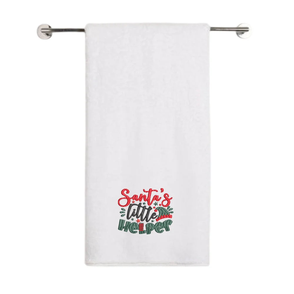 BYFT Embroidered For You Personalised Cotton Towel - Christmas - Santa’s Little Helper Design High Quality Embroidery Perfect For Gifting