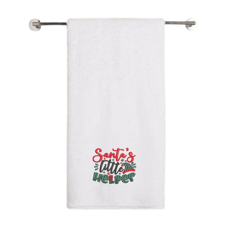 BYFT Embroidered For You Personalised Cotton Towel - Christmas - Santa’s Little Helper Design High Quality Embroidery Perfect For Gifting