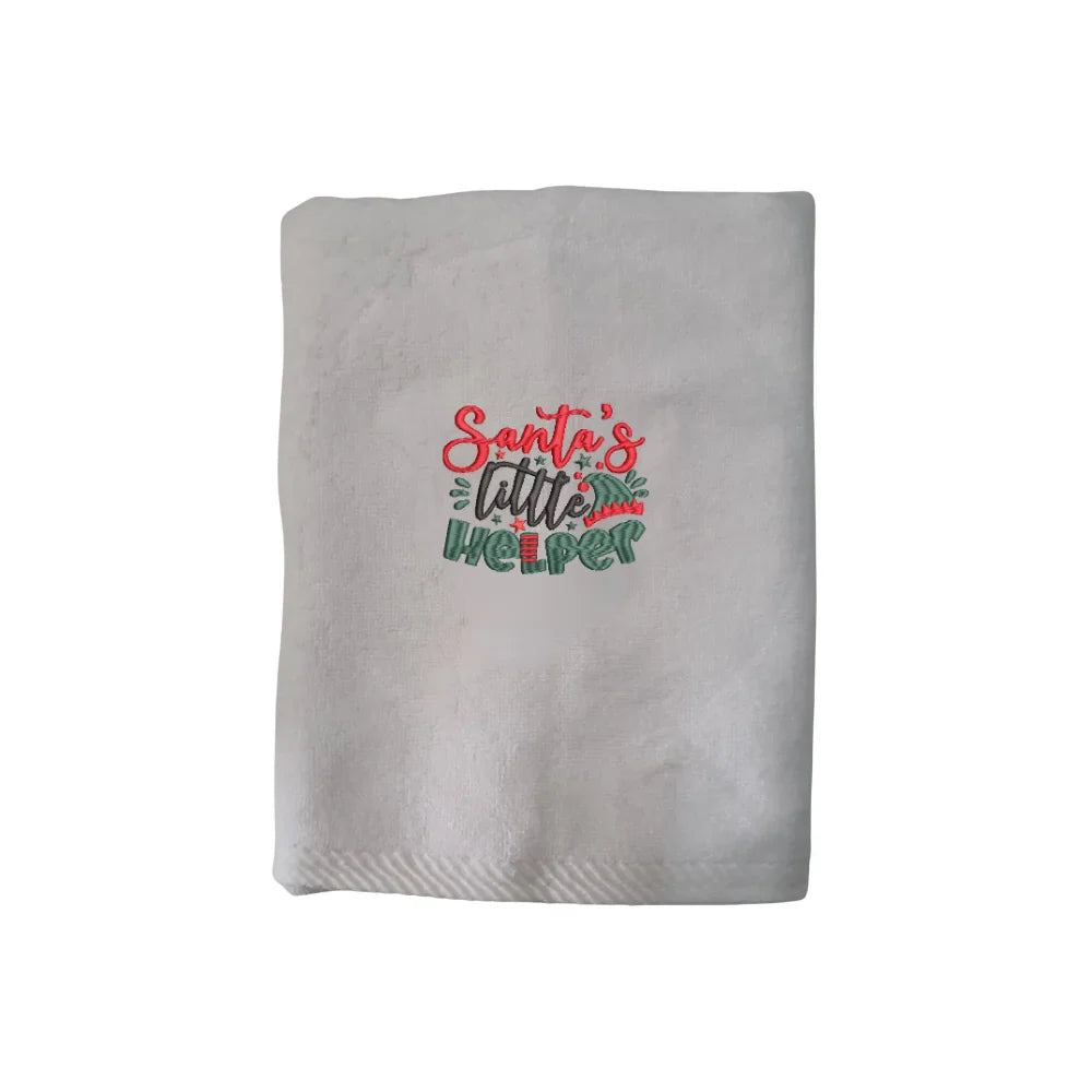 BYFT Embroidered For You Personalised Cotton Towel - Christmas - Santa’s Little Helper Design High Quality Embroidery Perfect For Gifting