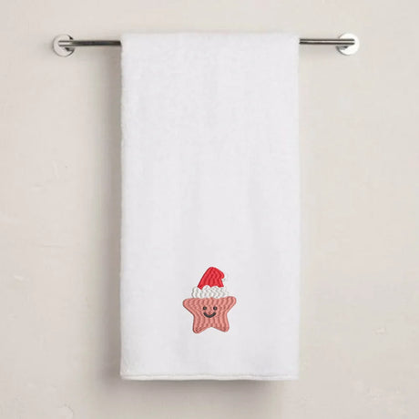 BYFT Embroidered For You Personalised Cotton Towel - Christmas - Smiling Christmas Star with Santa Hat Design High Quality Embroidery Perfect For Gifting