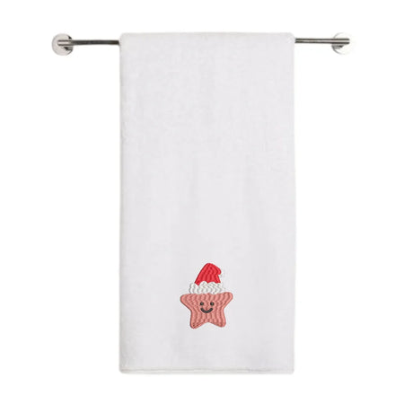 BYFT Embroidered For You Personalised Cotton Towel - Christmas - Smiling Christmas Star with Santa Hat Design High Quality Embroidery Perfect For Gifting