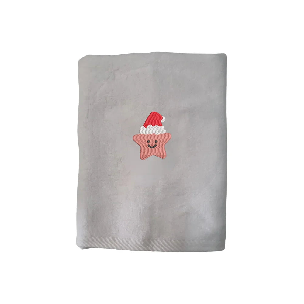BYFT Embroidered For You Personalised Cotton Towel - Christmas - Smiling Christmas Star with Santa Hat Design High Quality Embroidery Perfect For Gifting