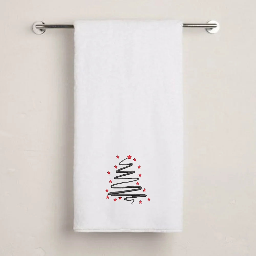 BYFT Embroidered For You Personalised Cotton Towel - Christmas - Starry Christmas Tree Design High Quality Embroidery Perfect For Gifting
