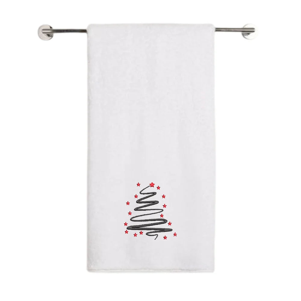 BYFT Embroidered For You Personalised Cotton Towel - Christmas - Starry Christmas Tree Design High Quality Embroidery Perfect For Gifting