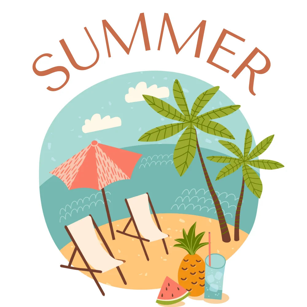 BYFT Tropical Beach Tote Bag – “SUMMER” Vacation Scene Printed Reusable Tote | Eco-Friendly Daily Carry Bag (Set of 1)