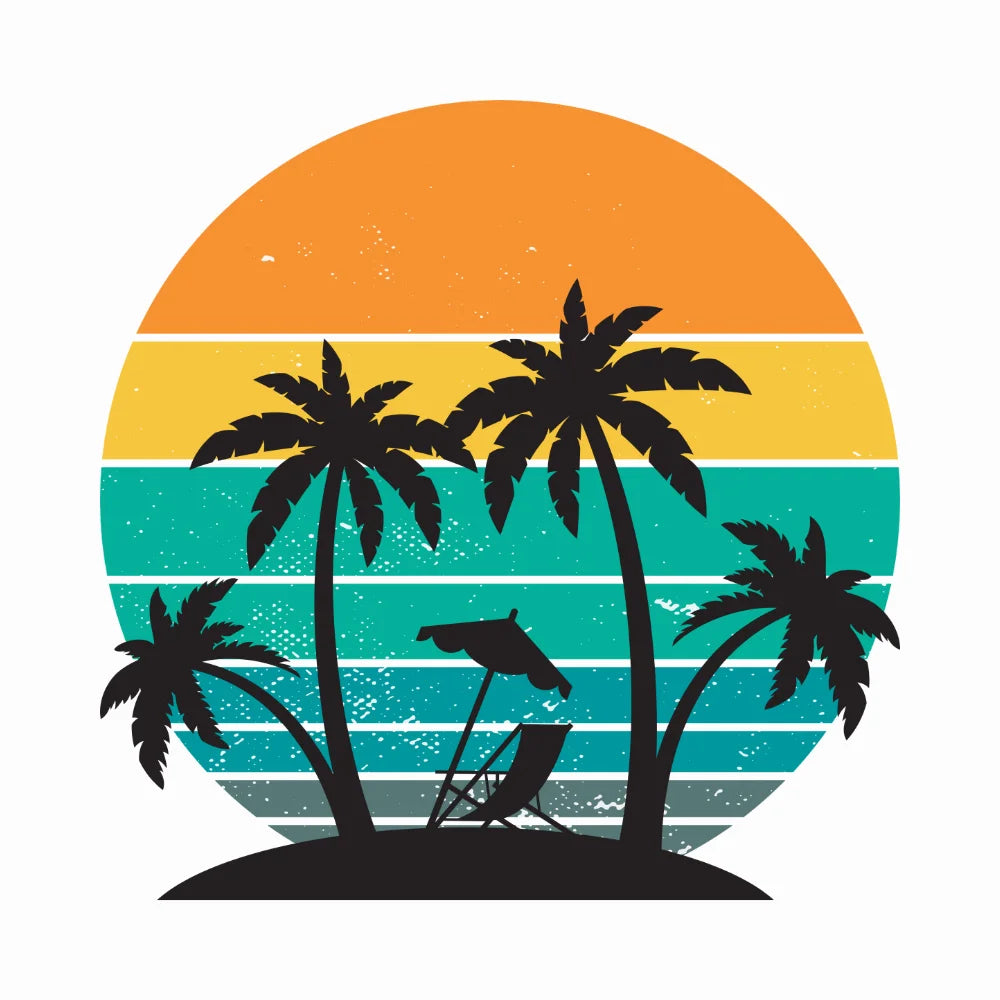 BYFT Retro Sunset & Palms Tote Bag – Vintage Tropical Beach Printed Reusable Tote | Eco-Friendly Daily Carry Bag (Set of 1)