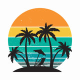 BYFT Retro Sunset & Palms Tote Bag – Vintage Tropical Beach Printed Reusable Tote | Eco-Friendly Daily Carry Bag (Set of 1)