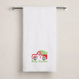 BYFT Embroidered For You Personalised Cotton Towel - Christmas - Vintage Christmas Truck with Tree Design High Quality Embroidery Perfect For Gifting