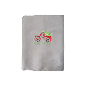 BYFT Embroidered For You Personalised Cotton Towel - Christmas - Vintage Christmas Truck with Tree Design High Quality Embroidery Perfect For Gifting