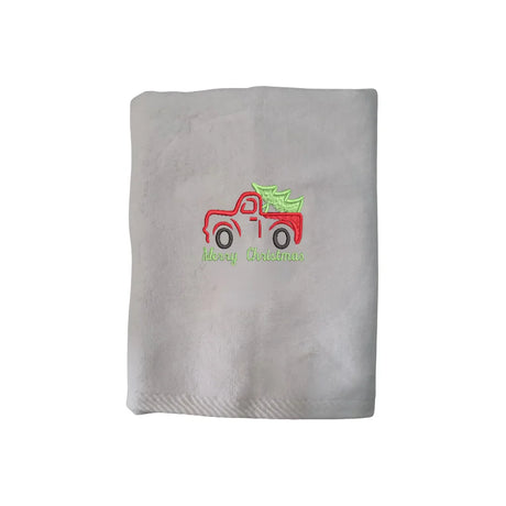 BYFT Embroidered For You Personalised Cotton Towel - Christmas - Vintage Christmas Truck with Tree Design High Quality Embroidery Perfect For Gifting