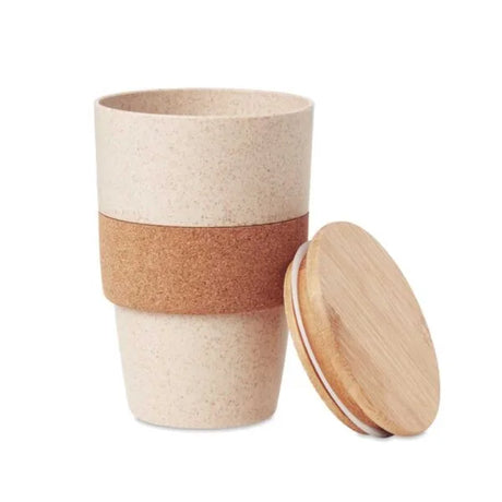 BYFT Wheat Straw Cups with Bamboo Lid and Cork Grip