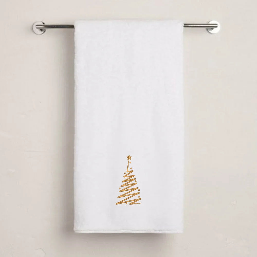 BYFT Embroidered For You Personalised Cotton Towel - Christmas - Zigzag Christmas Tree Design High Quality Embroidery Perfect For Gifting