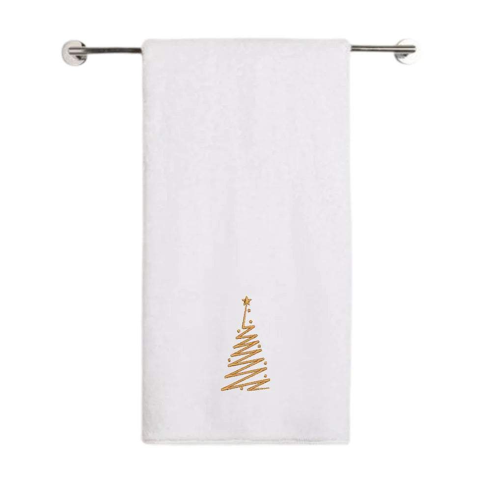 BYFT Embroidered For You Personalised Cotton Towel - Christmas - Zigzag Christmas Tree Design High Quality Embroidery Perfect For Gifting