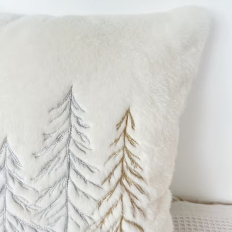 BYFT Festive Christmas Tree Pillow Cover - Luxury Golden and Silvery Embroidered Decorative Pillowcase for Couch, Living Room Indoor Xmas Decor, Christmas Decor, Holiday Decoration, Elegant Holiday Style, Traditional Design, Durable Fabric, Premium