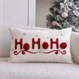 BYFT "HOHOHO" Christmas Pillowcase 50 x 30 cm, Decorative Pillow Cover with 3 Hand-Sewn Pom-Poms, Christmas Warm Home Sofa Decor Throw Pillow Cover, Ideal Holiday Gift, Insert Not Included