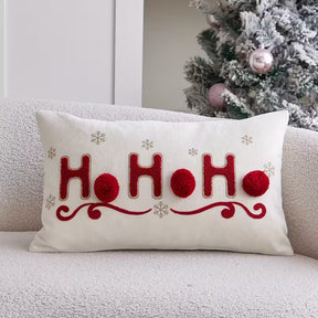 BYFT "HOHOHO" Christmas Pillowcase 50 x 30 cm, Decorative Pillow Cover with 3 Hand-Sewn Pom-Poms, Christmas Warm Home Sofa Decor Throw Pillow Cover, Ideal Holiday Gift, Insert Not Included