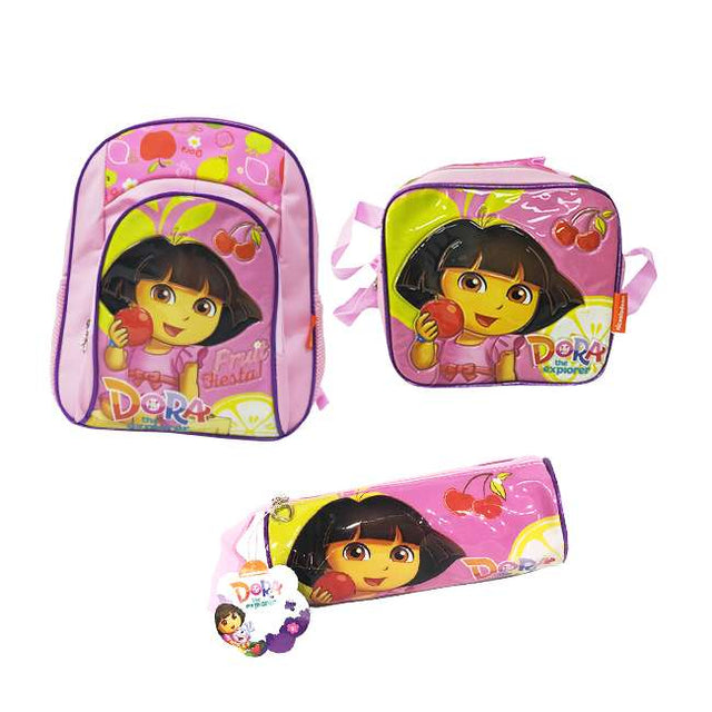 Dora School Bag Set for Girls - Backpack, Trolley Bag,  Lunch Bag & Pencil Case Combo