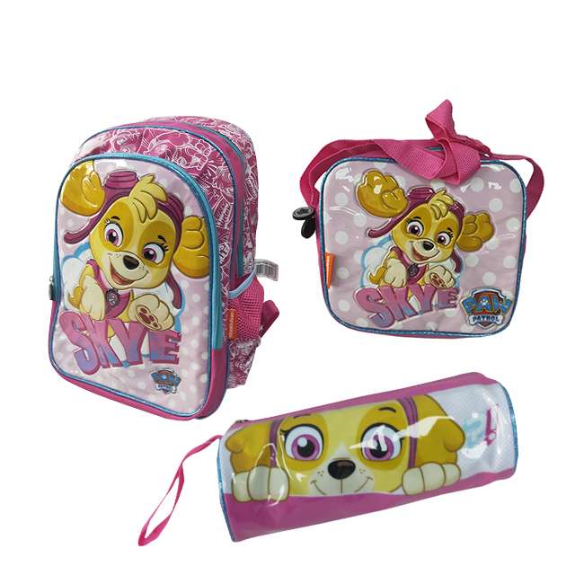 Paw Patrol Girl's School Set - Backpack or Troelly Bag, Insulated Lunch Bag & Pencil Pouch