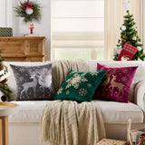 BYFT Christmas Soft Velvet Throw Pillow Covers, Set of 2pcs Deer Snowflake Embroidery Decorative Throw Pillow Case Luxurious Sofa Cushion Cover for Home Christmas Decoration 18"x18"(45x45cm)