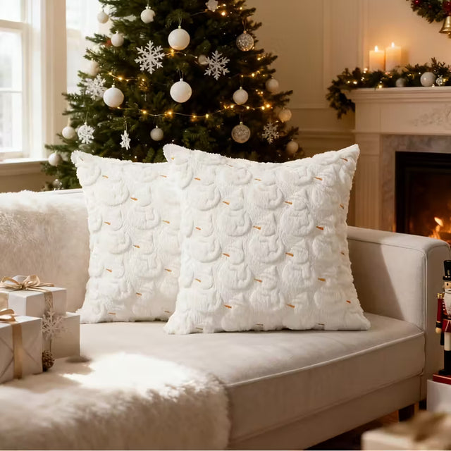 BYFT 3D Christmas tree quilted Grey throw pillow cover, embroidered Snowman design, luxury INS style decorative cushion covers, 45.72x45.72 cm pillowcase, whithout insert