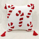 BYFT Handmade Cushion Cover, Christmas Candy Cane Design, Zipper Closure, Modern Style,, Canvas Decorative Cushion Cover, Suitable for Living Room, Bedroom, Study, Car - Filling Not Included, Sofa Cushion 45x45cm, Bedroom Accent