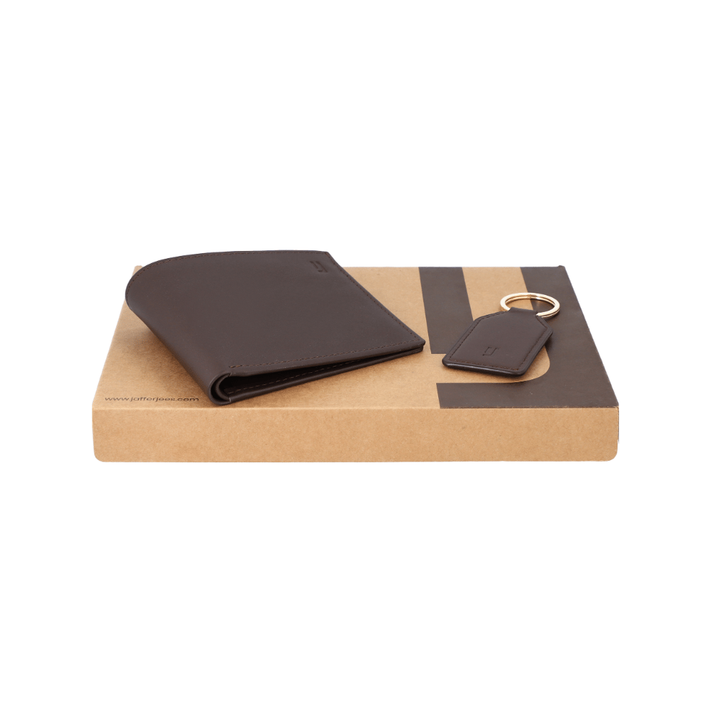 Jafferjees Gold Gate Bridge Wallet Set Brown Genuine Leather