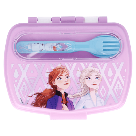 Disney Funny Sandwich Box With Cutlery Frozen Ii Elements