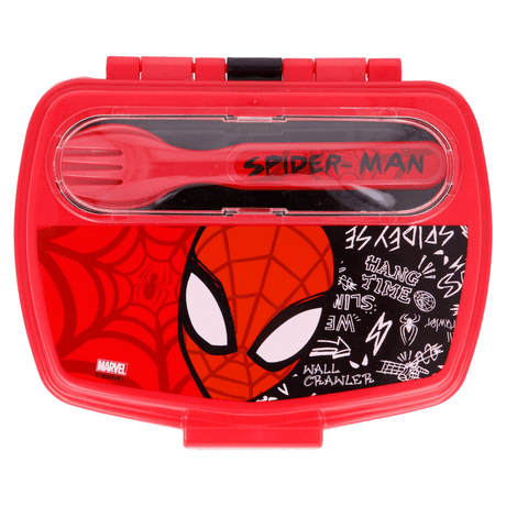 Disney Funny Sandwich Box With Cutlery Spiderman Urban Web
