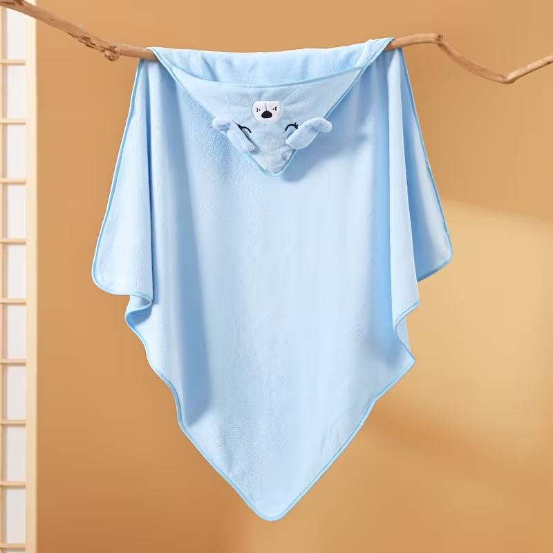 BYFT Spring Microfiber Baby Bath Towel with Hood Blue 80 x 80 Cm , Suitable for Infants Aged 0-2 Years, Set of 01