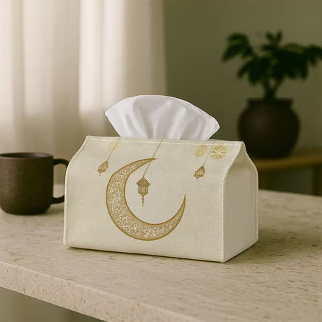 BYFT Elegant Oriental Celestial - Decorative Tissue Box, Crescent Moon Lantern Golden (Only Cover) Set of 01 Pcs