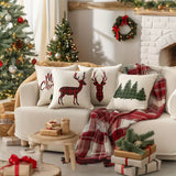BYFT 4pcs Christmas Pillow Covers - Reversible -Style Cushion Covers with Zipper Closure, 44.96x44.96 cm, Red & Green Holiday Decorations, Machine Washable Polyester