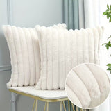 BYFT Faux Fur Plush Decorative Creamy White Throw Pillow Cover 45 x 45 Cm Set of 02pcs