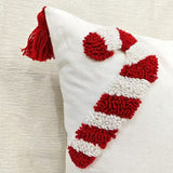 BYFT Handmade Cushion Cover, Christmas Candy Cane Design, Zipper Closure, Modern Style,, Canvas Decorative Cushion Cover, Suitable for Living Room, Bedroom, Study, Car - Filling Not Included, Sofa Cushion 45x45cm, Bedroom Accent