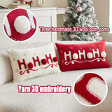 BYFT "HOHOHO" Christmas Pillowcase 50 x 30 cm, Decorative Pillow Cover with 3 Hand-Sewn Pom-Poms, Christmas Warm Home Sofa Decor Throw Pillow Cover, Ideal Holiday Gift, Insert Not Included