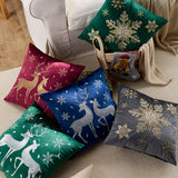 BYFT Christmas Soft Velvet Throw Pillow Covers, Set of 2pcs Deer Snowflake Embroidery Decorative Throw Pillow Case Luxurious Sofa Cushion Cover for Home Christmas Decoration 18"x18"(45x45cm)