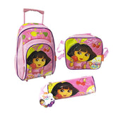 Dora School Bag Set for Girls - Backpack, Trolley Bag,  Lunch Bag & Pencil Case Combo