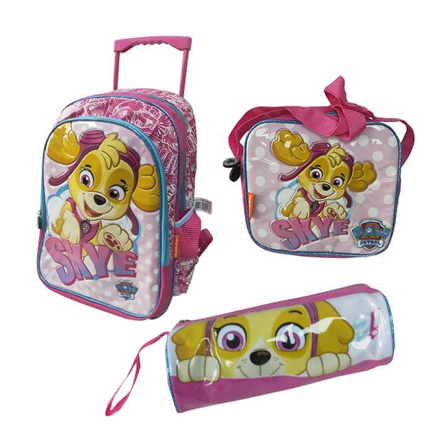 Paw Patrol Girl's School Set - Backpack or Troelly Bag, Insulated Lunch Bag & Pencil Pouch