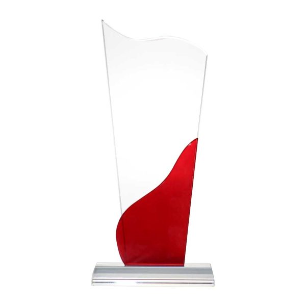 BYFT004202 Tower Shaped Crystal Awards Transparent and Red Set of 1 B