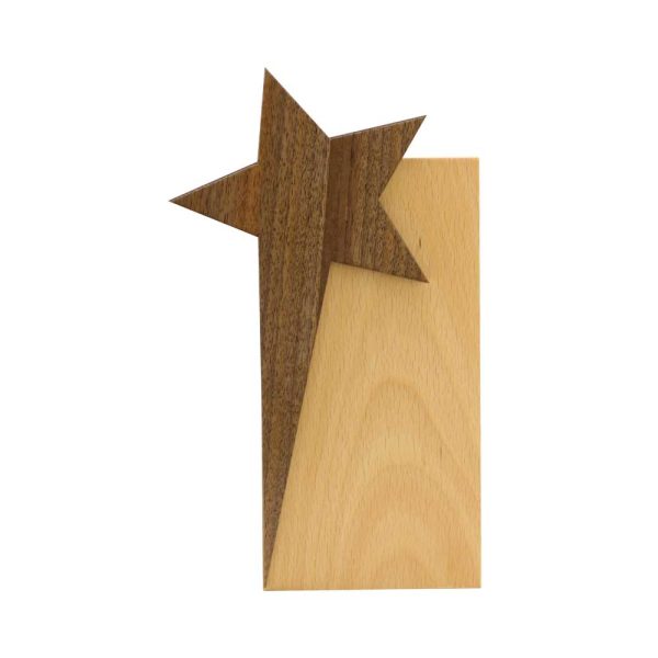 BYFT004207 Star Design Wooden Trophy Natural Wood Set of 1