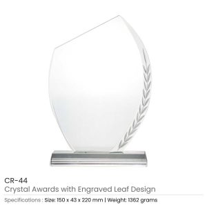 BYFT004213 Crystal Awards with Engraved Leaf Design Transparent Set of 1 A