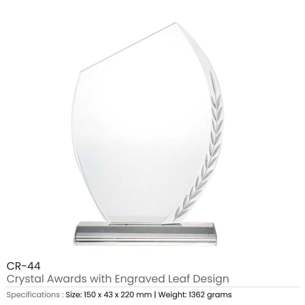 BYFT004213 Crystal Awards with Engraved Leaf Design Transparent Set of 1 A