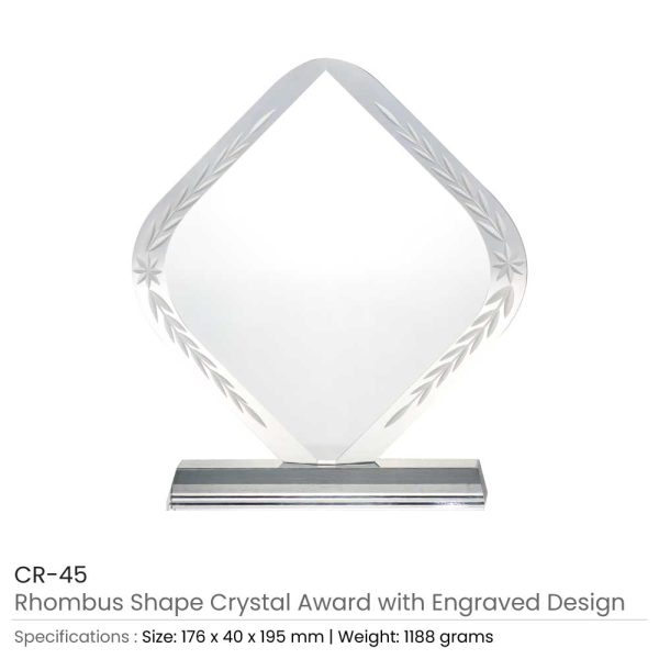 BYFT004214 Rhombus Shaped Crystal Awards Transparent Set of 1 A