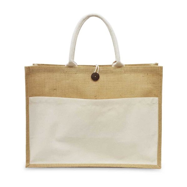 BYFT004220 Jute Bag Beige With Cotton Pocket Set of 1 A