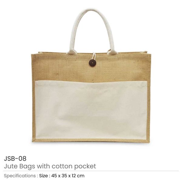 BYFT004220 Jute Bag Beige With Cotton Pocket Set of 1 B