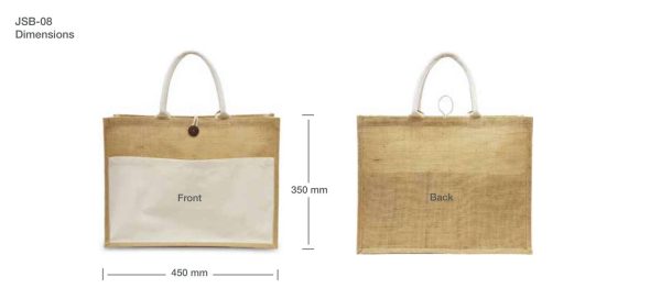 BYFT004220 Jute Bag Beige With Cotton Pocket Set of 1 C