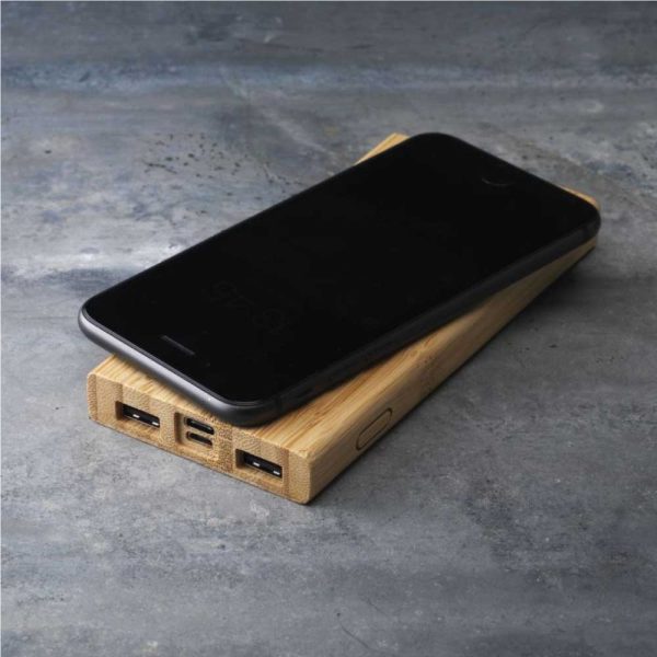 BYFT005674 Bamboo Wireless Power Bank Natural Set of 1 C